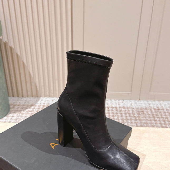 ALAIA 26S HEELED BOOTS 90 MM IN BLACK CALFSKIN