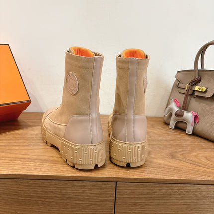 HM 26S LACE-UP ANKLE BOOTS IN BEIGE LAMBSKIN AND SUEDE STYLE 3