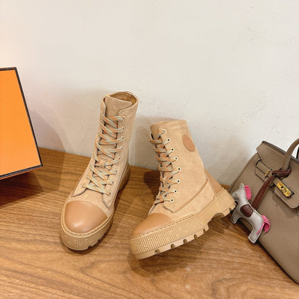 HM 26S LACE-UP ANKLE BOOTS IN BEIGE LAMBSKIN AND SUEDE