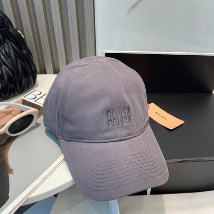 MIUMIU BASEBALL CAP IN GREY ORANGE FABRIC BRAND EMBROIDERY