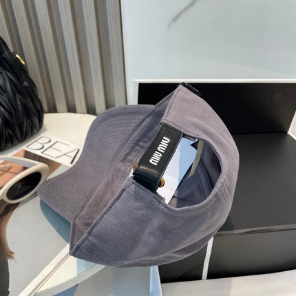 MIUMIU BASEBALL CAP IN GREY ORANGE FABRIC BRAND EMBROIDERY