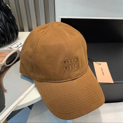 MIUMIU BASEBALL CAP IN BURNT ORANGE FABRIC BRAND EMBROIDERY