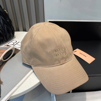 MIUMIU BASEBALL CAP IN BEIGE FABRIC BRAND EMBROIDERY