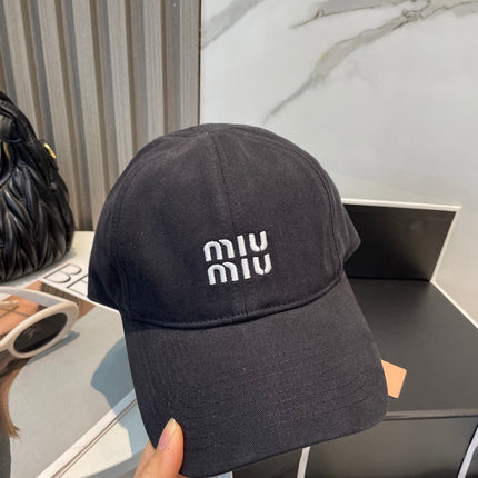 MIUMIU BASEBALL CAP IN BLACK FABRIC BRAND EMBROIDERY