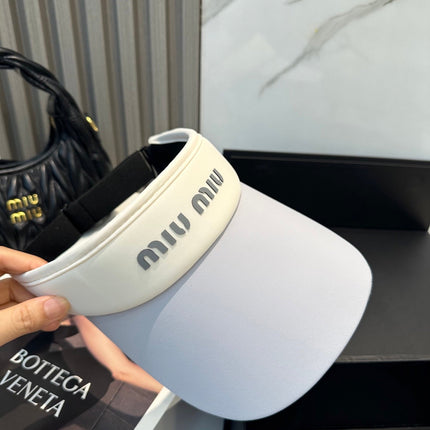 MIUMIU SPORT VISOR CAP IN COOL GRAY MIX WHITE FABRIC