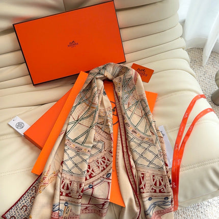 HERMES 26S SCARF 140 IN SILK AND CASHMERE 498305