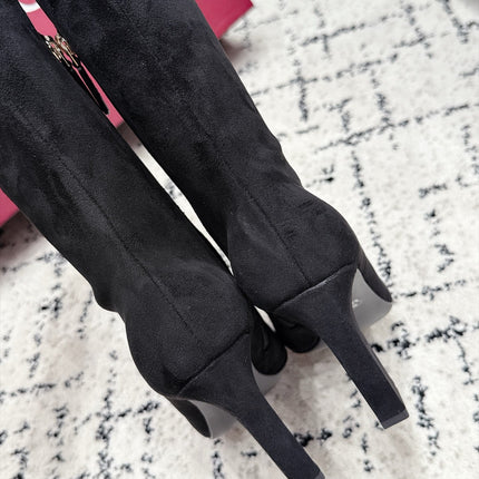 GUCCI 26S HORSEBIT KNEE-HIGH BOOTS 75 MM IN BLACK SUEDE