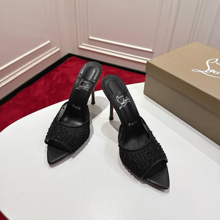 CHRISTIAN LOUBOUTIN 26S HEELED SANDALS 100 MM IN BLACK RHINESTONE MESH