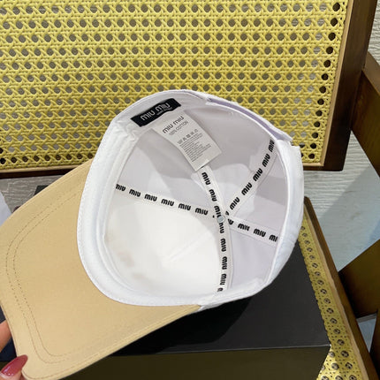 MIUMIU BASEBALL CAP IN WHITE MIX BEIGE FABRIC WITH LOGO EMBROIDERY