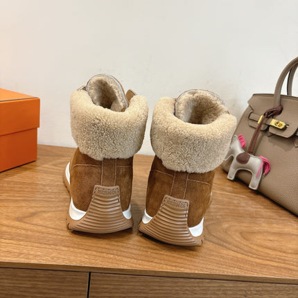 HM 26S FUR-LINED HIGH TOP SNEAKERS IN BROWN SUEDE