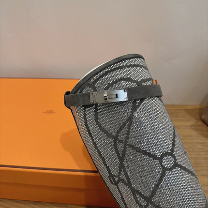 HM 26S JUMPING BOOTS IN DARK GREY SUEDE AND RHINESTONE FABRIC