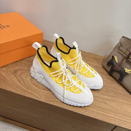 HM 26S BICOASTAL SNEAKERS IN WHITE SUEDE AND YELLOW FABRIC