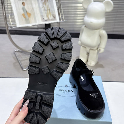 PRADA 25S PLATFORM MARY JANE SHOES IN BLACK SUEDE STYLE 2