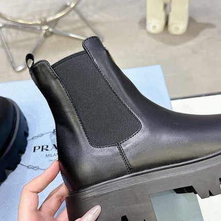 PRADA 25S RETRO PLATFORM MARTIN ANKLE BOOTS IN BLACK CALFSKIN