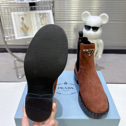 PRADA 25S RETRO PLATFORM MARTIN BOOTS IN BROWN SUEDE
