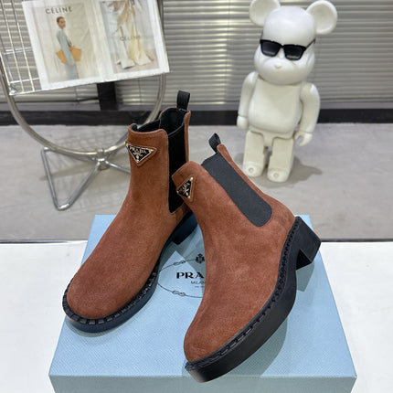 PRADA 25S RETRO PLATFORM MARTIN BOOTS IN BROWN SUEDE