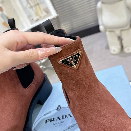 PRADA 25S RETRO PLATFORM MARTIN BOOTS IN BROWN SUEDE