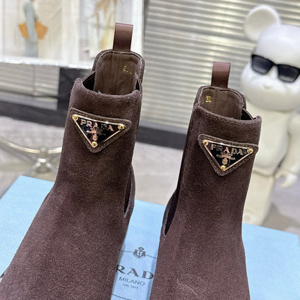 PRADA 25S RETRO PLATFORM MARTIN BOOTS IN DARK BROWN SUEDE