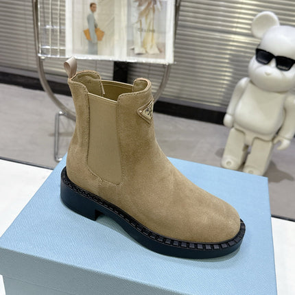 PRADA 25S RETRO PLATFORM MARTIN BOOTS IN BEIGE SUEDE