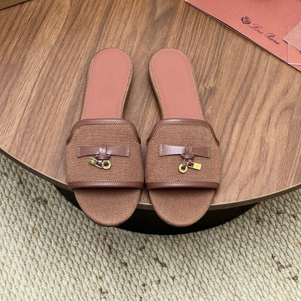 LP 26S SLIDES IN LIGHT BROWN CANVAS AND CALFSKIN