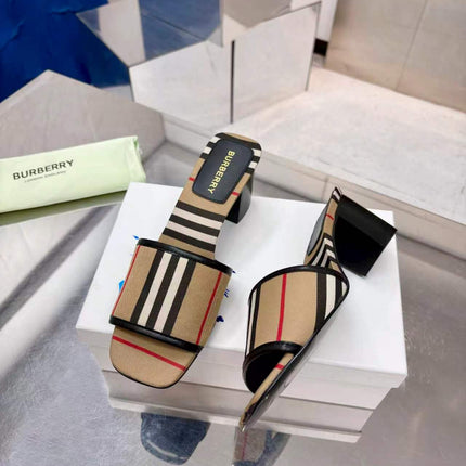 BURBERRY 26S HIGH HEEL SANDALS 55MM IN BEIGE CANVAS