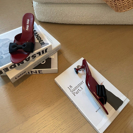 Ruby Mid - Heels With Black Bow Calfskin