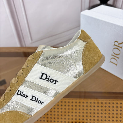 DIOR 26S SNEAKERS IN OLIVE BROWN SUEDE AND SILVER METALLIC CALFSKIN