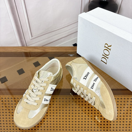DIOR 26S SNEAKERS IN BEIGE SUEDE AND GOLD METALLIC CALFSKIN