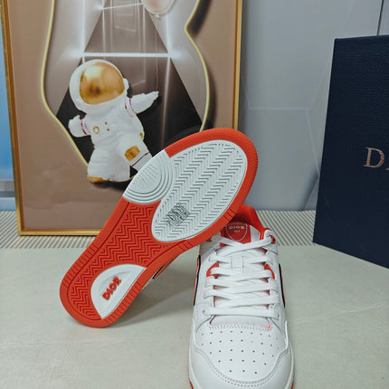 DIOR 26S LOW-TOP SNEAKER IN WHITE AND ORANGE CALFSKIN
