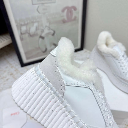 CHLOÉ 26S WEDGE SOLE SNEAKERS IN WHITE CALFSKIN