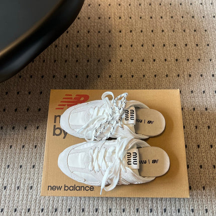 MIUMIU 26S SNEAKER MULES IN WHITE SUEDE MIX FABRIC