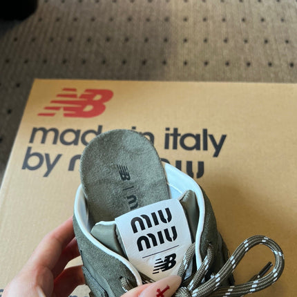 MIUMIU 26S SNEAKER MULES IN MOSS GREEN SUEDE MIX FABRIC