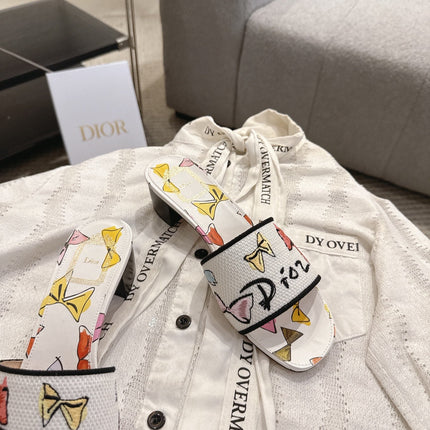 DIOR 26S D-WAY HEELED SLIDE IN MULTICOLOR DIOR JARDIN D'HIVER EMBROIDERED COTTON STYLE 06