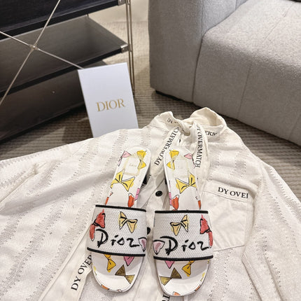 DIOR 26S D-WAY HEELED SLIDE IN MULTICOLOR DIOR JARDIN D'HIVER EMBROIDERED COTTON STYLE 06