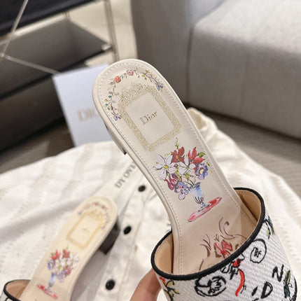 DIOR 26S D-WAY HEELED SLIDE IN MULTICOLOR DIOR JARDIN D'HIVER EMBROIDERED COTTON STYLE 04