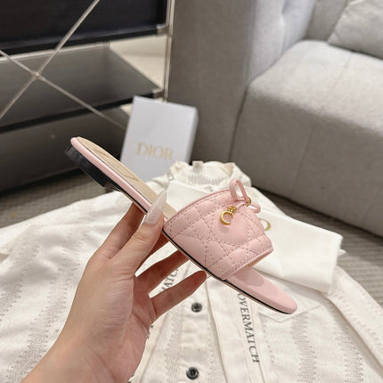 DIOR 26S FLAT MULES IN LIGHT PINK QUILTED CALFSKIN GOLD HARDWARE