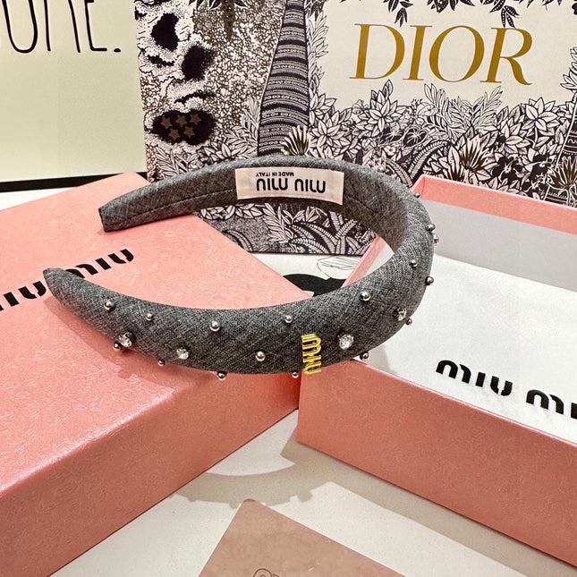 THICK HEADBAND IN GRAY FABRIC ATTACHED RHINESTONES 338951