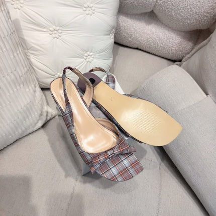 DIOR 26S BOW HEELED SLINGBACK SANDAL 45MM IN PLAID CALFSKIN