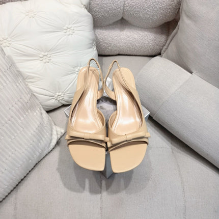 DIOR 26S BOW HEELED SLINGBACK SANDAL 45MM IN DARK BEIGE CALFSKIN