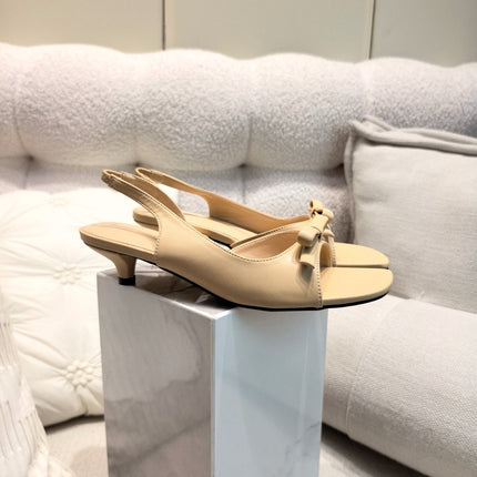 DIOR 26S BOW HEELED SLINGBACK SANDAL 45MM IN DARK BEIGE CALFSKIN