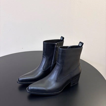 MIUMIU 26S WESTERN ANKLE BOOTS IN BLACK CALFSKIN