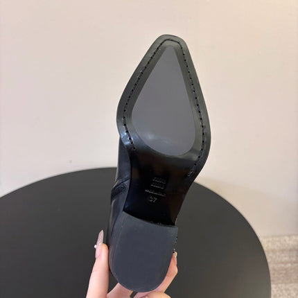 MIUMIU 26S WESTERN ANKLE BOOTS IN BLACK CALFSKIN