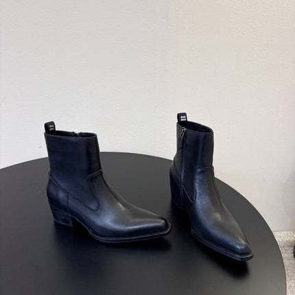 MIUMIU 26S WESTERN ANKLE BOOTS IN BLACK CALFSKIN
