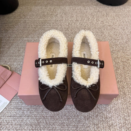 MIUMIU 26S SHEARLING-LINED MARY JANE IN DARK BROWN SUEDE