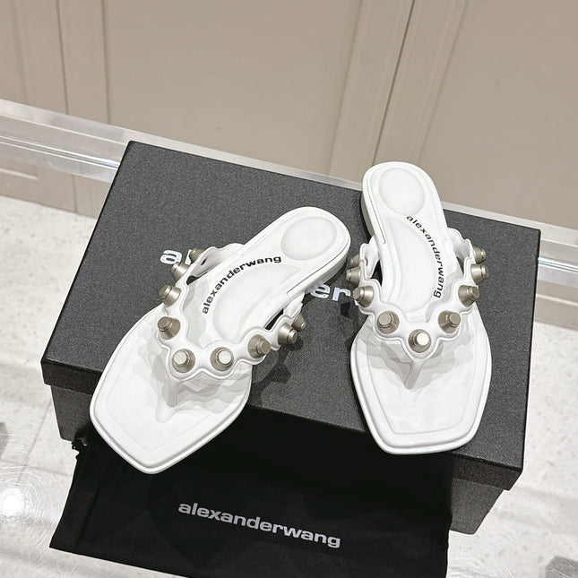 RHODES STUDDED THONG SANDALS IN WHITE CALFSKIN