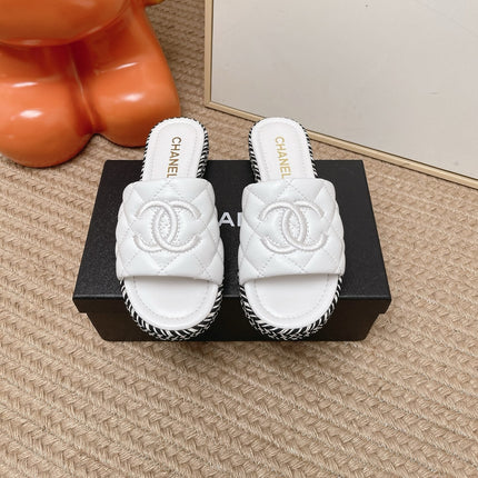 CHANEL 26S WEDGE SANDALS IN WHITE LAMBSKIN