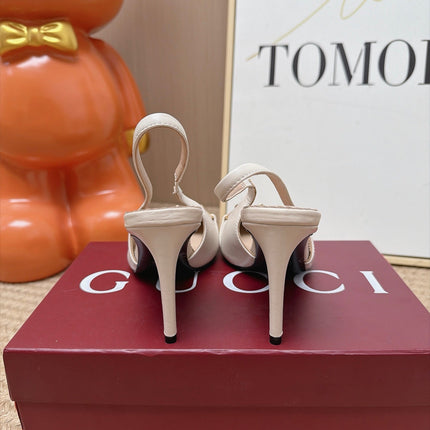 GUCCI 26S SLINGBACK HEELS 105 MM IN CREAM WHITE LAMBSKIN