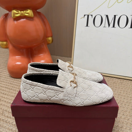 GUCCI 26S LOAFERS IN OFF WHITE GG EMBOSSED SUEDE