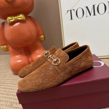 GUCCI 26S LOAFERS IN OFF WHITE GG EMBOSSED SUEDE