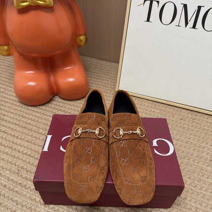 GUCCI 26S LOAFERS IN OFF WHITE GG EMBOSSED SUEDE